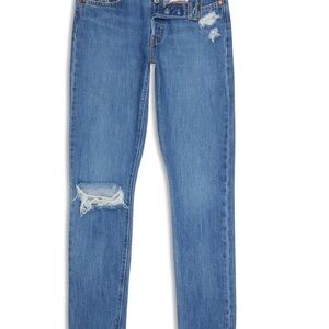 Levi's 501 Straight Blue Distressed Button Fly Jeans Size 28 Women's